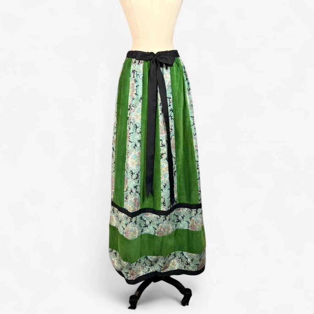 Green Velvet & Brocade Maxi Skirt